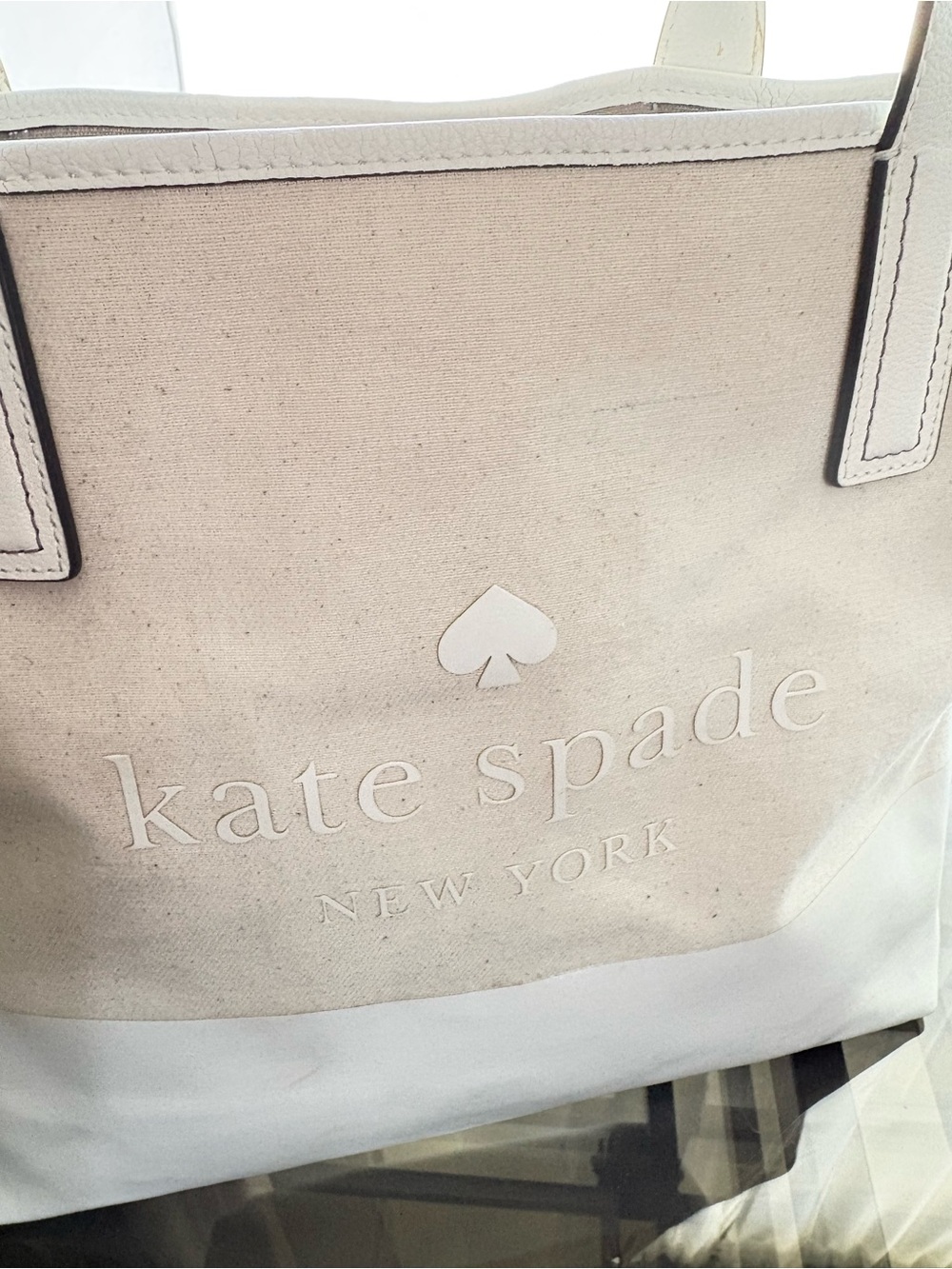 kate spade NY Ash Street Logo Beige Canvas Tote Bag - Picture 2 of 8